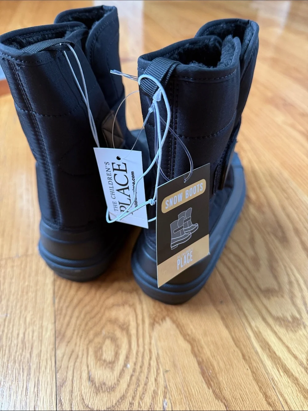 The Children's Place Black Kids Snow & Rain Boots with Hook-and-Loop Strap